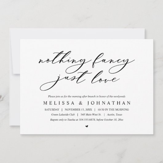 何もファンシーない、ちょうど愛、結婚の駆け落ちブランチ 招待状 (正面)