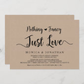 何もファンシーない、ちょうど愛、茶色のクラフトの駆け落ち 招待状 (正面/裏面)