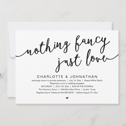 何もファンシーない、愛だ、結婚の駆け落ちパーティー 招待状 (正面)