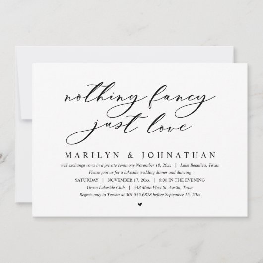 何もファンシーない、愛だ、結婚の駆け落ちパーティー 招待状 (正面)