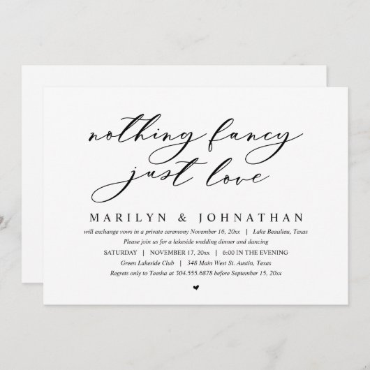 何もファンシーない、愛だ、結婚の駆け落ちパーティー 招待状 (正面/裏面)