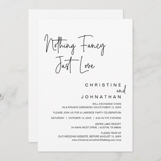 何もファンシーない、愛だ、結婚の駆け落ちパーティー 招待状 (正面/裏面)