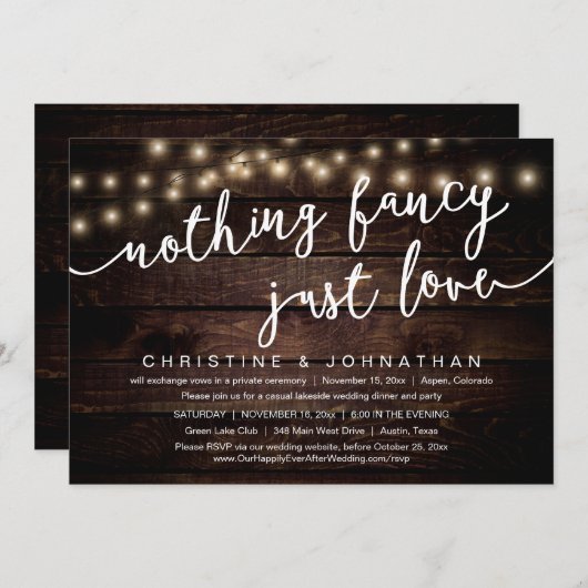 何もファンシーない、愛だ、結婚の駆け落ちパーティー 招待状 (正面/裏面)