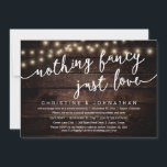 何もファンシーない、愛だ、結婚の駆け落ちパーティー 招待状<br><div class="desc">私たちの素朴なダークウッド、コテージのストリングライトファンシーデザインのお祝いの招待カードとスタイルの後に幸せ結婚に(Nothing, Just Love)を発表。パーティーお祝い招待状カードは、駆け落ちを決意し、組合にパーティーをホストしたいカップルに祝最適である。洗練されたよくはしゃぐデザインで、この招待は忘れられないイベントのトーンを設定する。招待カードはミニマルな素朴なエレガントデザインスキームを備え、あなたのお祝いに時代を超越したエレガンスのtouchを追加。TeeshaDerrickによる設計</div>