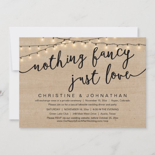 何もファンシーない、愛だ、結婚の駆け落ちパーティー 招待状 (正面)