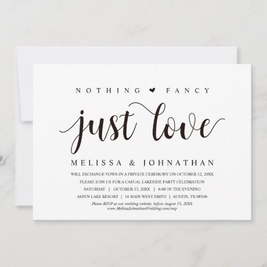 何もファンシーない、愛だ、結婚の駆け落ちパーティー 招待状 (正面)