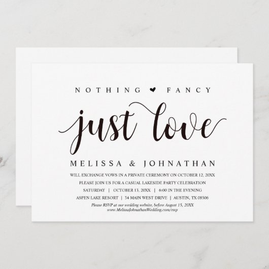 何もファンシーない、愛だ、結婚の駆け落ちパーティー 招待状 (正面/裏面)