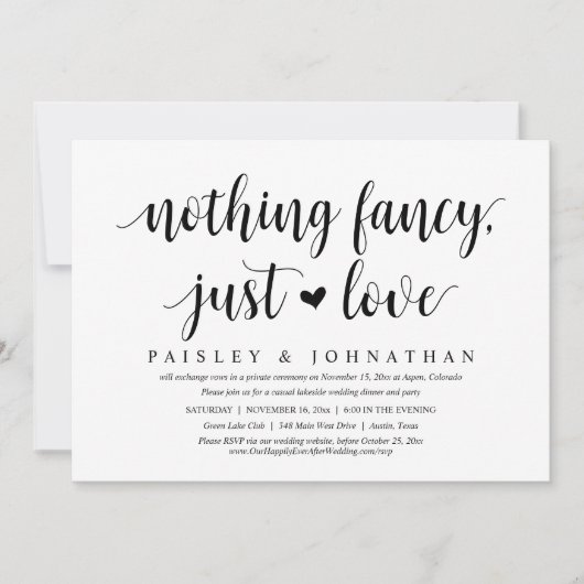 何もファンシーない、愛だ、結婚の駆け落ちパーティー 招待状 (正面)