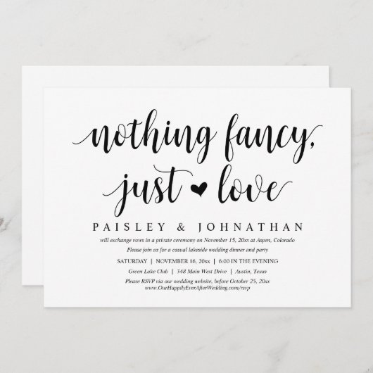 何もファンシーない、愛だ、結婚の駆け落ちパーティー 招待状 (正面/裏面)
