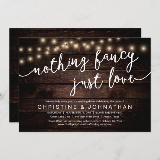 何もファンシーない、愛よ、結婚の駆け落ちディナー 招待状 (正面/裏面)