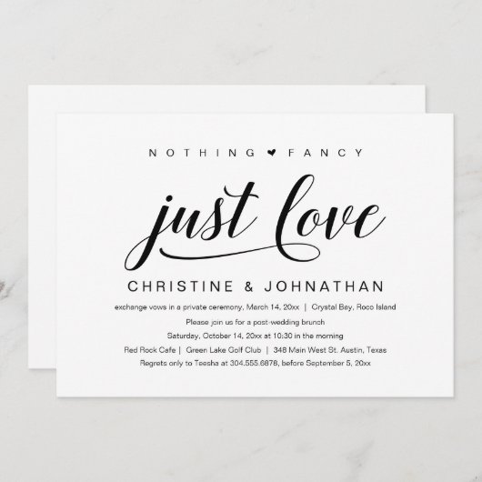 何もファンシーない、愛よ、結婚の駆け落ち 招待状 (正面/裏面)