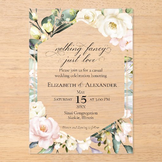 何もファンシーフローラ写真ボホ結婚の アクリル招待状 (正面)