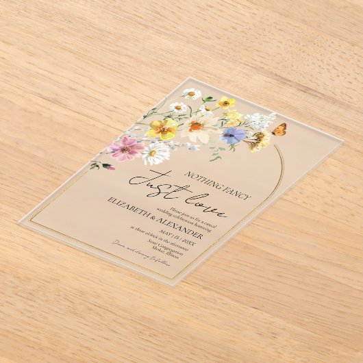 何もファンシー愛しない |ワイルドフラワーの写真結婚の写真 アクリル招待状 (レイダウン)