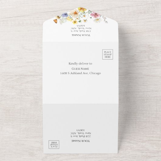 何もファンシー愛しない |ワイルドフラワー結婚ボホの オールインワン招待状 (外側)