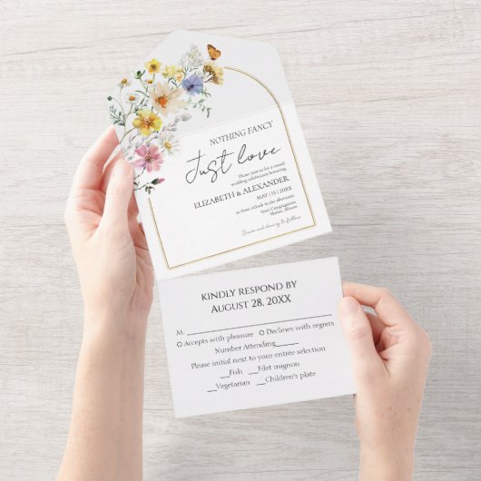 何もファンシー愛しない |ワイルドフラワー結婚ボホの オールインワン招待状 (貼ってはがせる)