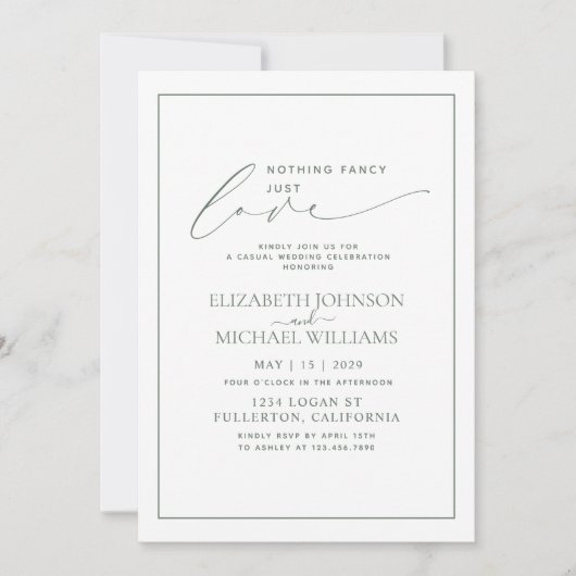 何もファンシーSage Greenを愛してカジュアルい結婚ない 招待状 (正面)