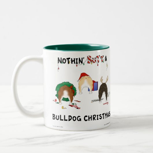 何もブルドッグのクリスマスを接合しません ツートーンマグカップ (左)