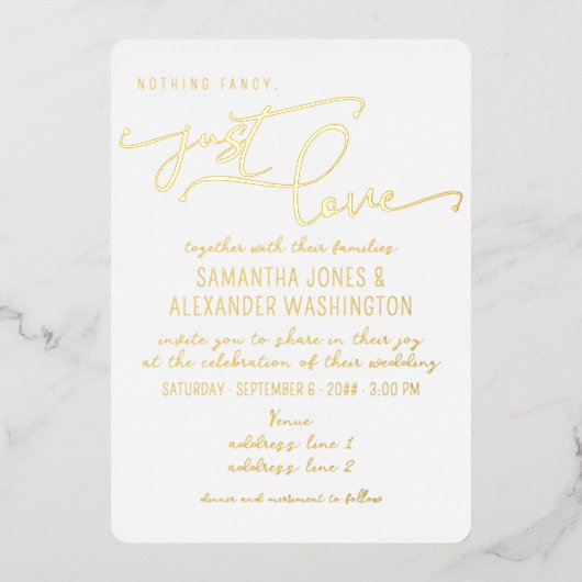 何も単ファンシーなる愛みすぼらしいシックな白&金ゴールド 箔招待状 (正面)