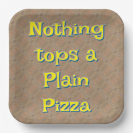 何も平らなピザのトップスタイポグラフィ文字 ペーパープレート