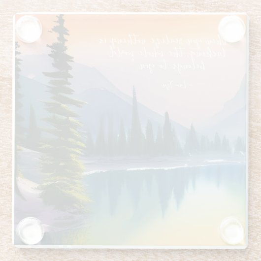 何も禅の引用文平和な湖のシーンを欠いている ガラスコースター (裏面)