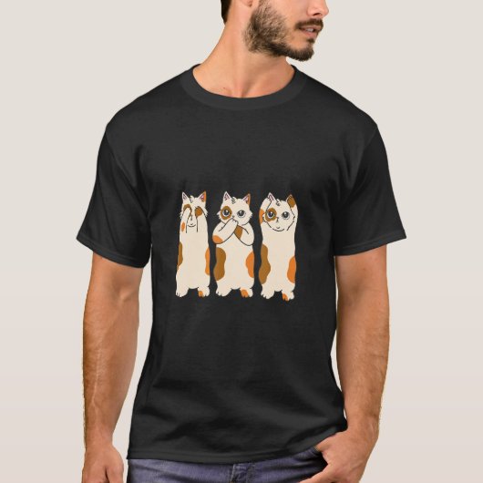 何も見ない 何も聞こえない 何も言わない 猫 Tシャツ (正面)