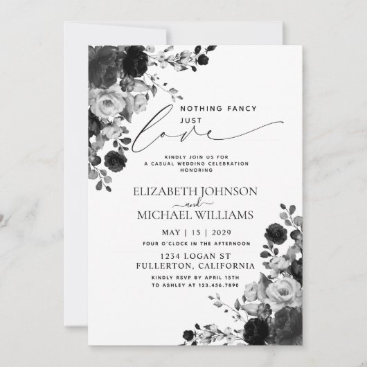 何も飾らないただ愛を 黒い写真のウェディング 招待状 (正面)