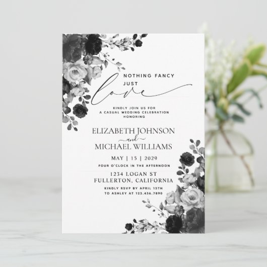 何も飾らないただ愛を 黒い写真のウェディング 招待状 (スタンド正面)