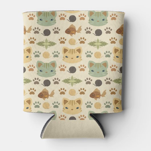 何よカッコいい、キティ猫の黄色と茶色 缶クーラー (正面)