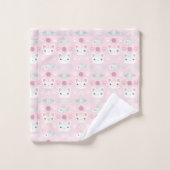 何よカッコいい、ピンクとミントの子ネコ バスタオルセット (ウォッシュタオル)