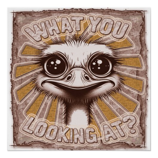 何を見てる？ダチョウ光沢ポスター ポスター (正面)