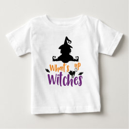何アップ魔女、魔女、猫、こうもり、ハロウィーン ベビーTシャツ