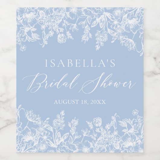 何エレガントか青いフローラブライダルシャワー ワインラベル (シングルラベル)