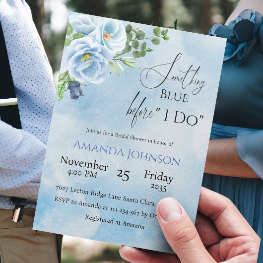 何エレガントか青いフローラブライダルシャワー 招待状