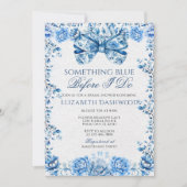 何エレガントか青フローラボウブライダルシャワー 招待状 (正面)