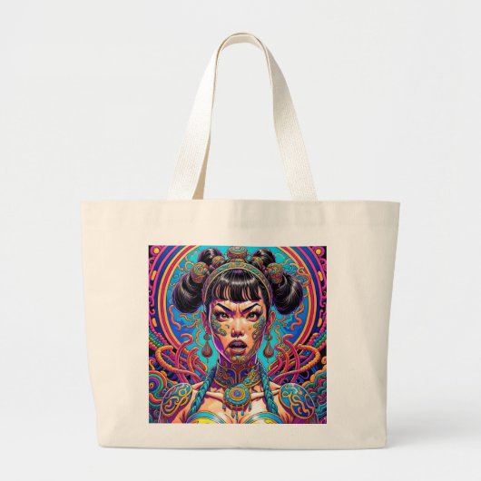 何サイケデリックと言え!アート ラージトートバッグ (正面)