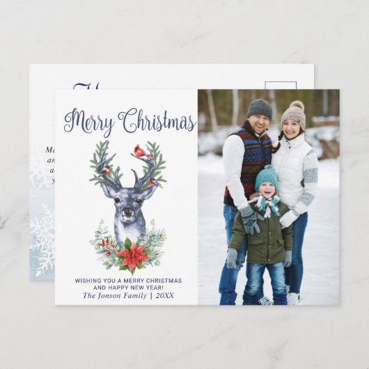 何シンプル年メリークリスマスグリーティングホリダ シーズンポストカード (正面/裏面)