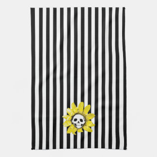 何ストライプ色だ！スカルひまわり茶タオル キッチンタオル