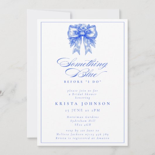 何ビクトリアンか青いブライダルシャワー 招待状 (正面)