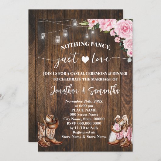 何ファンシーもピンクカジュアルバ結婚ン 招待状 (正面/裏面)