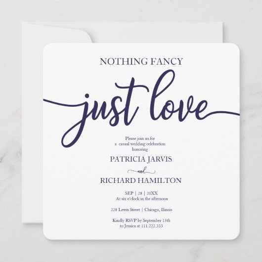 何ファンシーも愛しカジュアルて無結婚国のネイビーブルー 招待状 (正面)