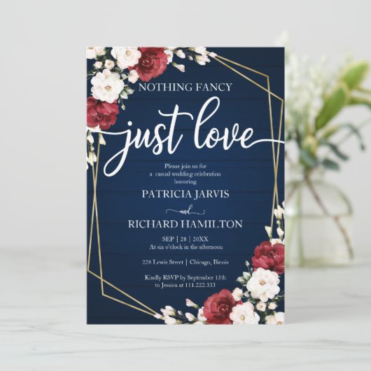 何ファンシーも愛し結婚てBurgundy幾何学的 招待状 (スタンド正面)