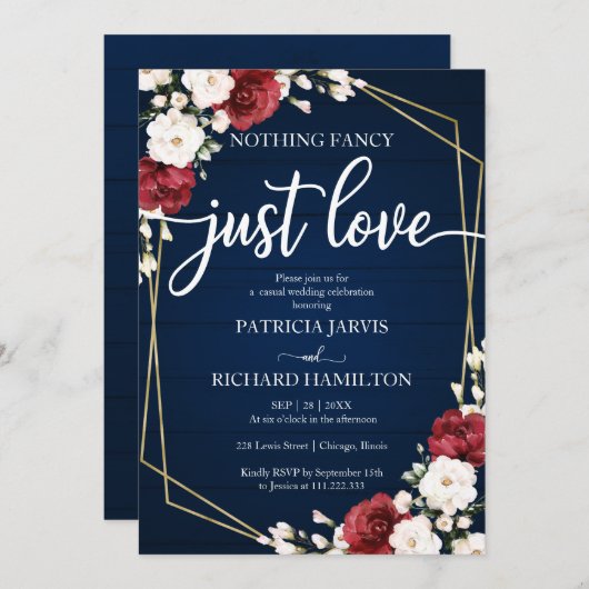 何ファンシーも愛し結婚てBurgundy幾何学的 招待状 (正面/裏面)