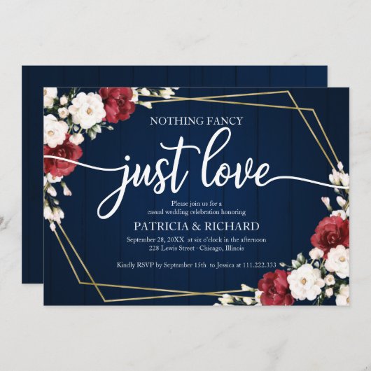 何ファンシーも愛し結婚てBurgundy幾何学的 招待状 (正面/裏面)