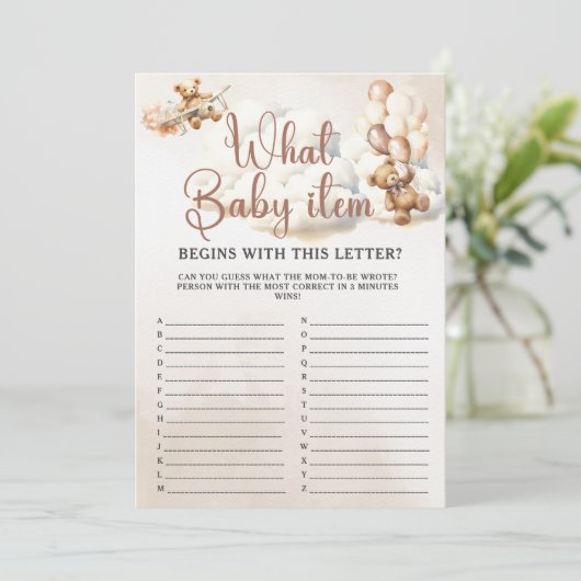 何ベビーアイテムALPHABET赤ちゃんシャワーゲームかわいいクマ 招待状 (スタンド正面)