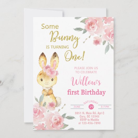 何人かのバニーが一人の女の子の誕生日の招待を回している 招待状 (正面)