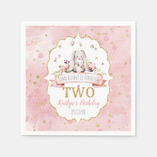 何人かのバニーが2歳の誕生日を迎える スタンダードカクテルナプキン (正面)