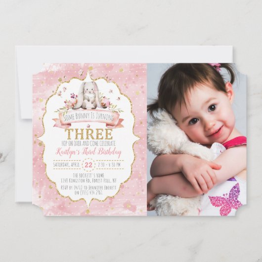 何人かのバニーが3歳の誕生日を迎える 招待状 (正面)