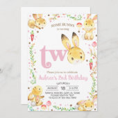 何人かのバニーは、女の子の2番目の誕生日の2回を回している。 招待状 (正面/裏面)