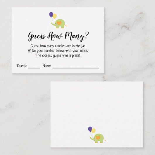 何人だと思う?白と可愛い象のゲームカード エンクロージャーカード (正面/裏面)