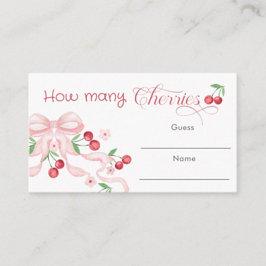 何人のさくらんぼピンクボウ赤ちゃんシャワーゲーム エンクロージャーカード (正面)